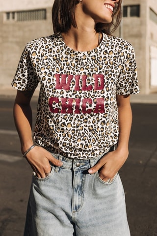 T-shirt - Blanc et marron