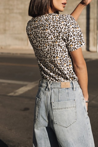 T-shirt - Blanc et marron