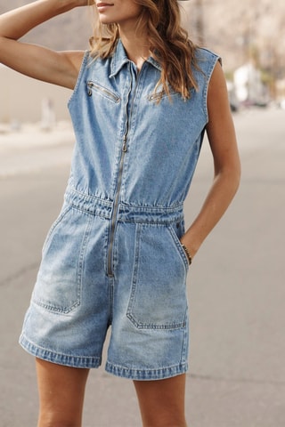 Combishort en jean - Bleu