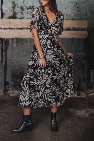 Robe longue Ravena Wildflowers - Noir