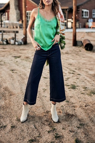 Jean wide legs 7/8 taille haute en coton biologique Nylia SDM - Vert