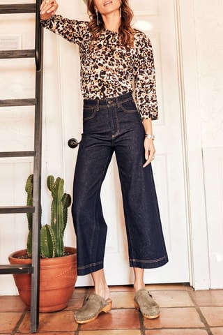 Jean wide legs 7/8 taille haute en coton biologique Nylia SDM - Vert