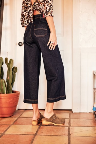 Jean wide legs 7/8 taille haute en coton biologique Nylia SDM - Vert