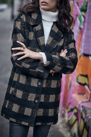 Manteau à carreaux - Noir et beige