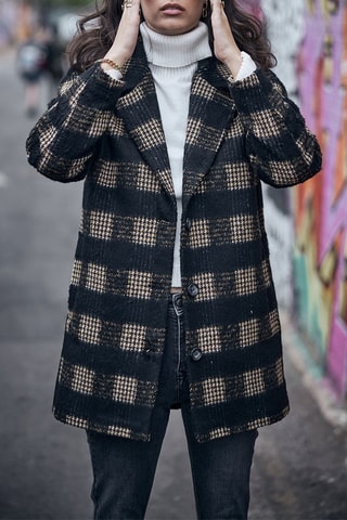 Manteau à carreaux - Noir et beige