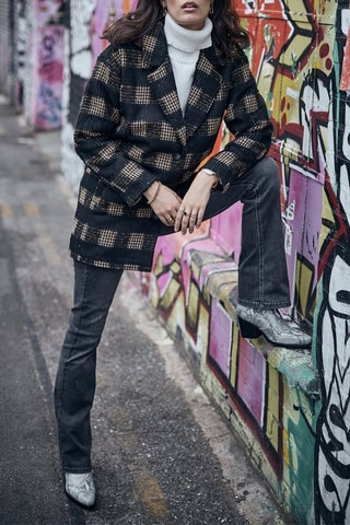 Manteau à carreaux - Noir et beige