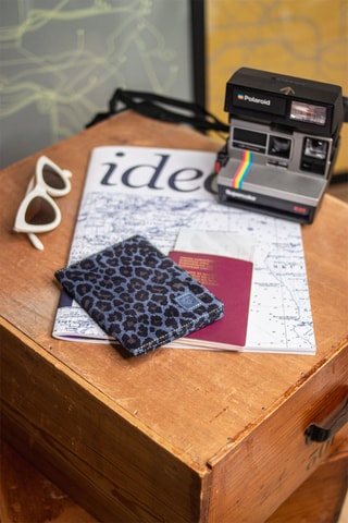 Protège-passeport en cuir - Bleu et noir