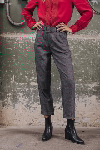 Pantalon carotte 7/8 - Rouge et gris