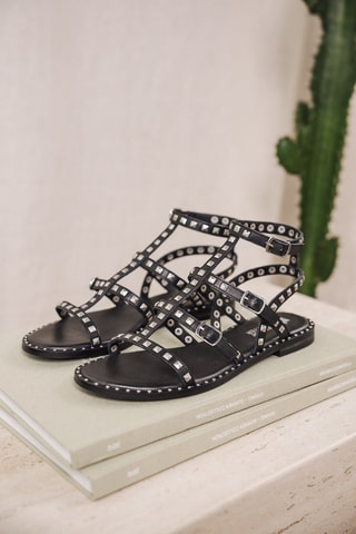 Spartiates en cuir  - Noir