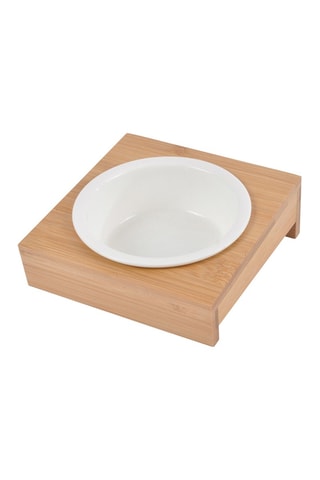 Cuenco de cerámica y bambú -  Blanco y natural - 12 x 14 x 14 cm