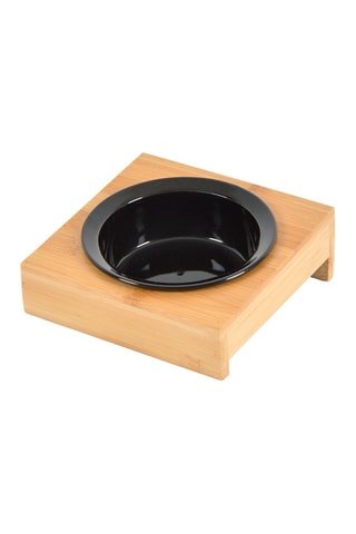 Comedero de cerámica con soporte de bambú - 12 x 14 x 14 cm