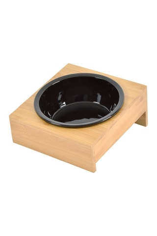 Comedero de cerámica con soporte de bambú - 16 x 18 x 20 cm