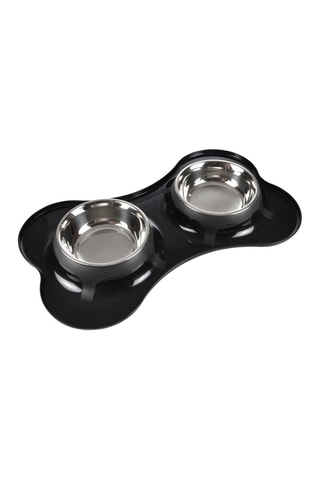 Comedero doble de acero inoxidable - Negro - 2 x 400 ml