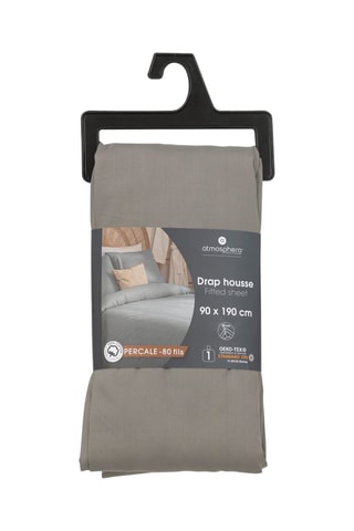 Sábana bajera de percal de algodón 80 hilos/cm² - Gris