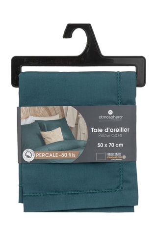 Funda de almohada de percal de algodón 80 hilos/cm² - Azul pato