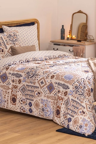 Juego de nórdico de algodón 130 g/m² Khafu - Blanco y ocre