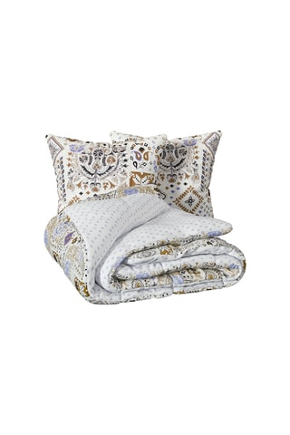 Juego de nórdico de algodón 130 g/m² Khafu - Blanco y ocre