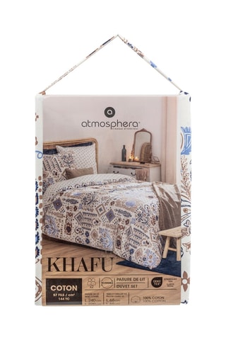 Juego de nórdico de algodón 130 g/m² Khafu - Blanco y ocre