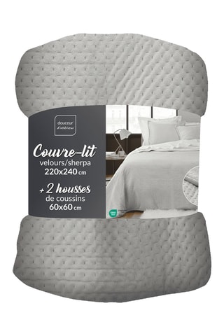 Colcha y fundas de almohada de terciopelo Mylene - Gris