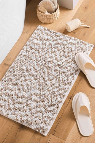 Alfombra de baño Friza - Blanco y arena - 45 x 75 cm
