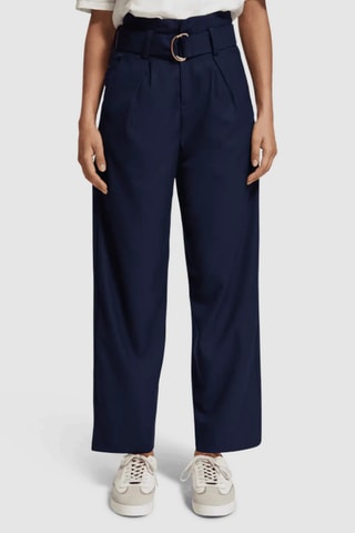 Calças direitas cintura subida - Azul-marinho