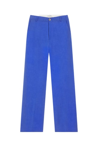 Calças wide legs em linho cintura subida - Azul-eléctrico