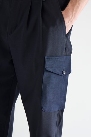 Calças cargo em lã virgem - Azul-marinho