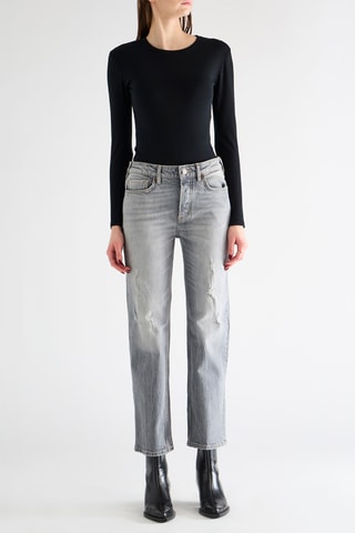 Calças de ganga direitas em algodão biológico - Cinzento