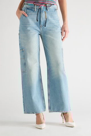 Calças de ganga cintura baixa em algodão biológico - Azul-celeste