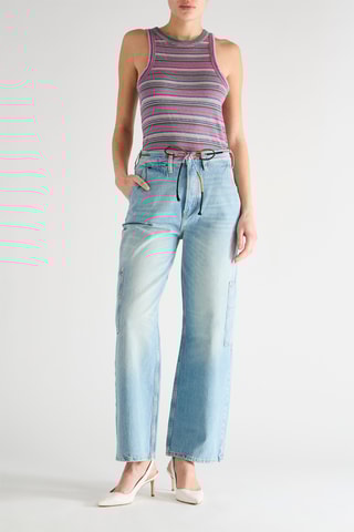 Calças de ganga cintura baixa em algodão biológico - Azul-celeste