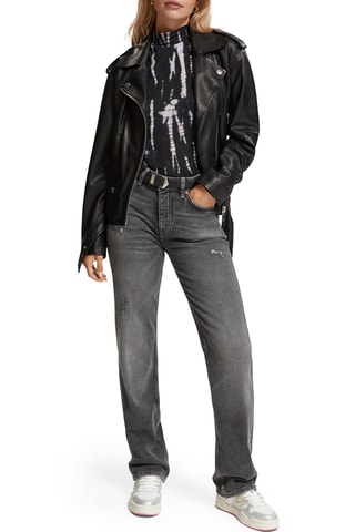 Calças de ganga direitas cintura subida - Cinzento