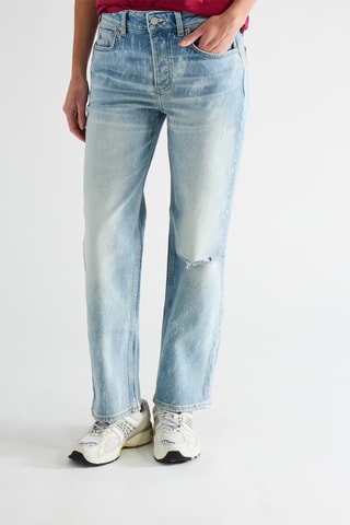 Calças de ganga straight cintura subida - Azul