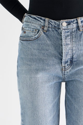 Calças de ganga de cintura alta direita - Azul-celeste