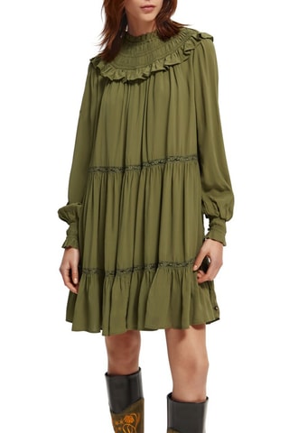 Vestido com folhos - Caqui