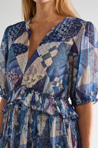 Vestido com folhos - Azul