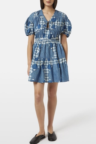 Vestido com folhos - Azul