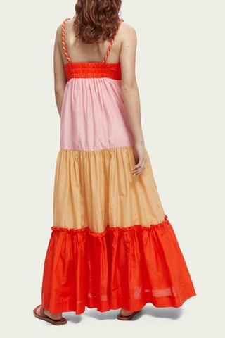 Vestido comprido em seda - Coral e mostarda