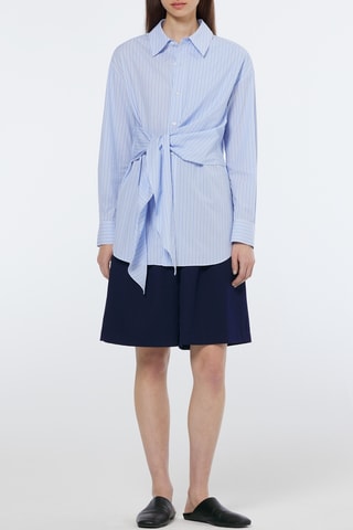 Camisa atada - Azul-claro e branco