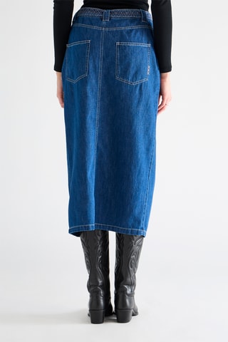 Saia direita comprida de cintura alta - Azul