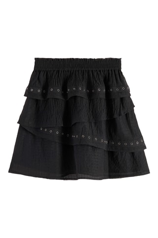 Saia com folhos de cintura alta - Preto