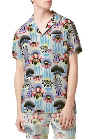 Camisa regular - Bege e azul-claro