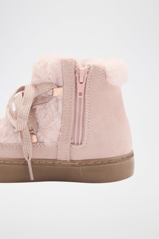 Bottines lacets fausse fourrure - Rose