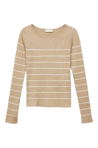 Pull-over côtelé à rayures - Sable