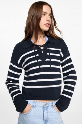 Pull-over rayures col polo - Bleu