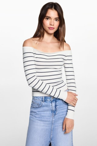 Pull-over col bateau rayures - Blanc cassé