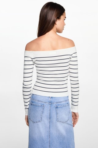 Pull-over col bateau rayures - Blanc cassé