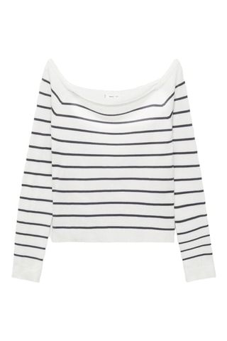 Pull-over col bateau rayures - Blanc cassé