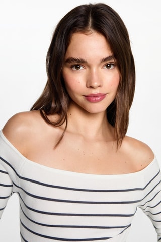 Pull-over col bateau rayures - Blanc cassé