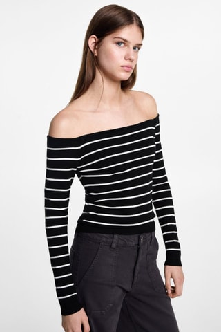 Pull-over col bateau rayures - Noir