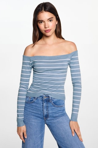 Pull-over col bateau rayures - Bleu
